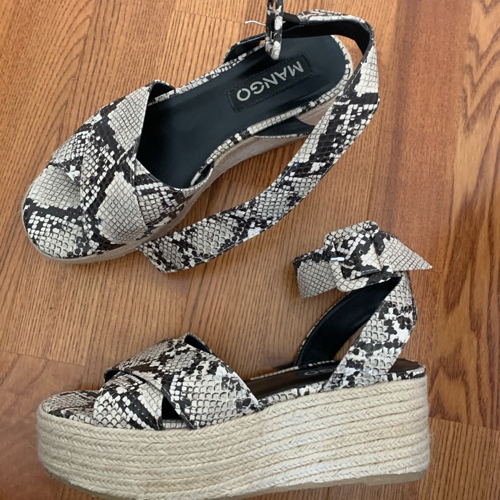 Mango platform snake skin sandals